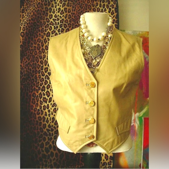 Ultra RARE Vintage GUCCI Leather VEST Statement Wardrobe Retro Mod 1960's GG Sm - Picture 2 of 9